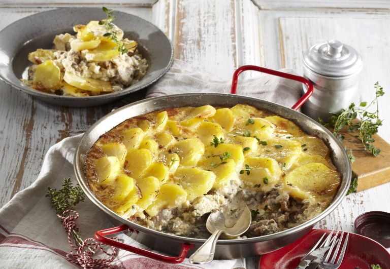 zloženka, gratnirana svinjina s krompirjem