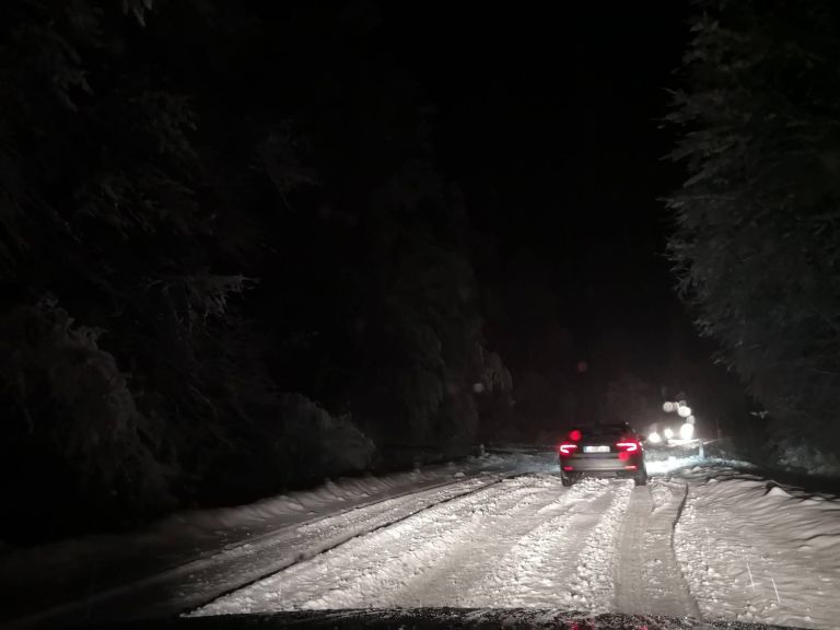Cesta Bizeljsko - Bistrica je bila zaradi snega in podrtih dreves nekaj časa neprevozna.