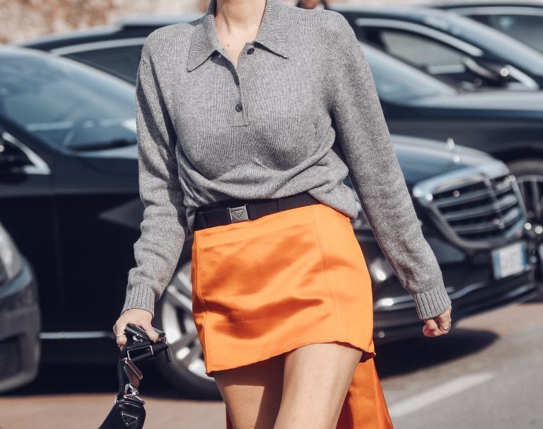 siva, oranžna, moda, krilo