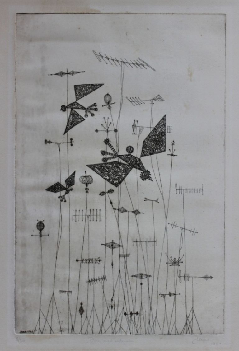 03a_Karel Zlenko_Ptice med Antenami, 1961, jedkanica na papir, arhiv GBJ.JPG