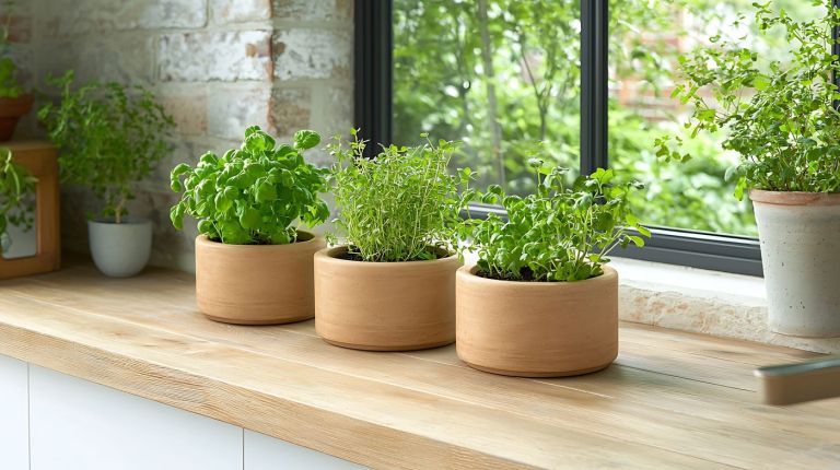 zelišča na okenski polici