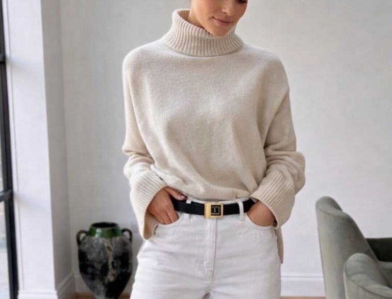 Moda, pulover, bele kavbojke