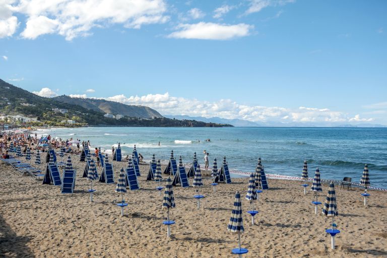 italija, plaža, ležalnik, senčnik, morje