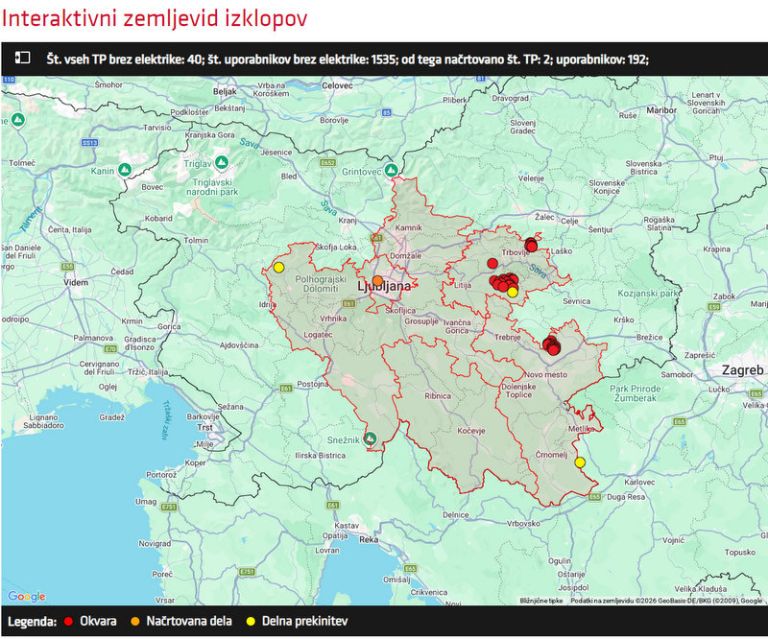 Stanje na omrežju  Elektro Ljubljana