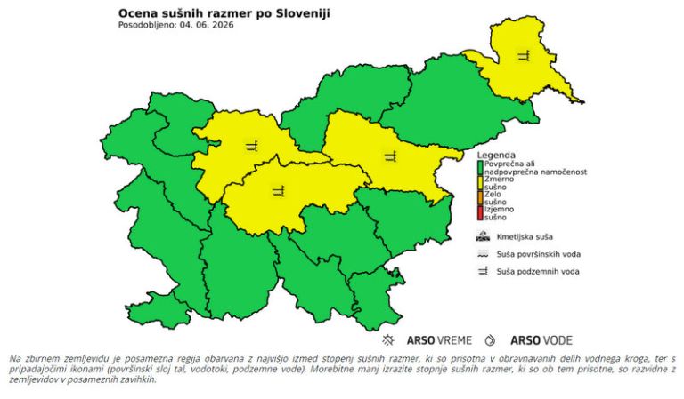 Sušomer – Ocena sušnih razmer po Sloveniji 4. junij 2026