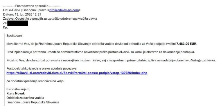 Obvestilo prevara Furs