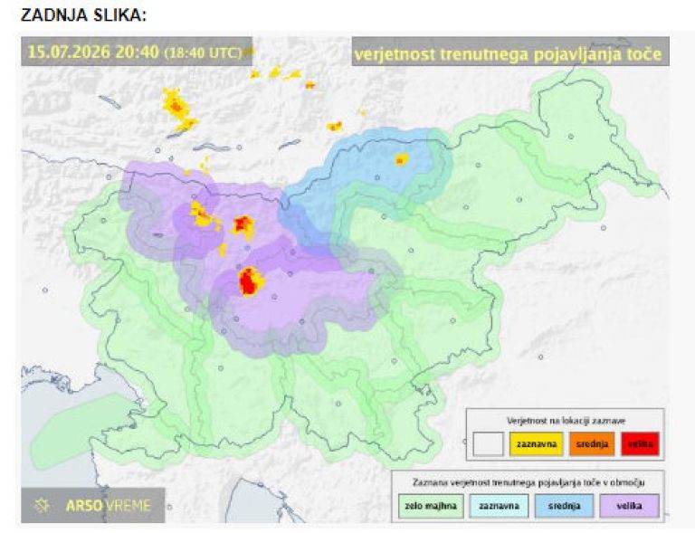 Verjetnost trenutnega pojavljanja toče