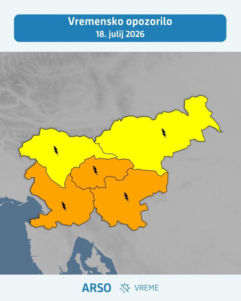 Oranžno opozorilo velja za osrednjo in jugovzhodno Slovenijo