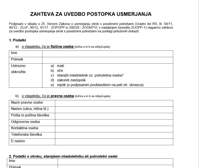 Zahteva za uvedbo postopka usmerjanja
