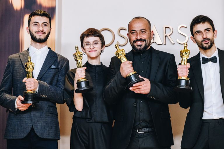 Ekipa filma No Other Land – Basel Adra, Rachel Szor, Hamdan Ballal in Yuval Abraham – je marca 2025