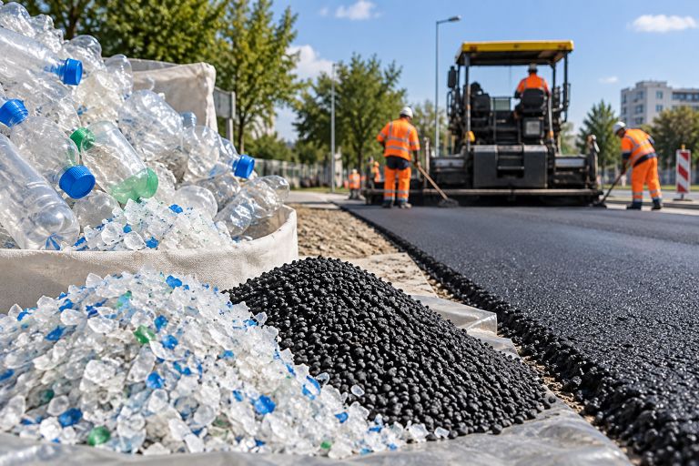 gradnja-ceste, asfaltiranje-ceste, plastenke, mikroplastika