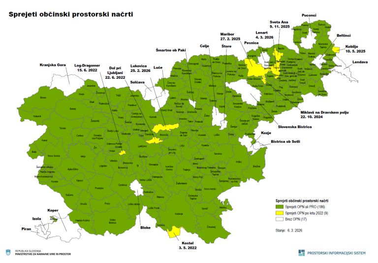Zemljevid občin brez OPN