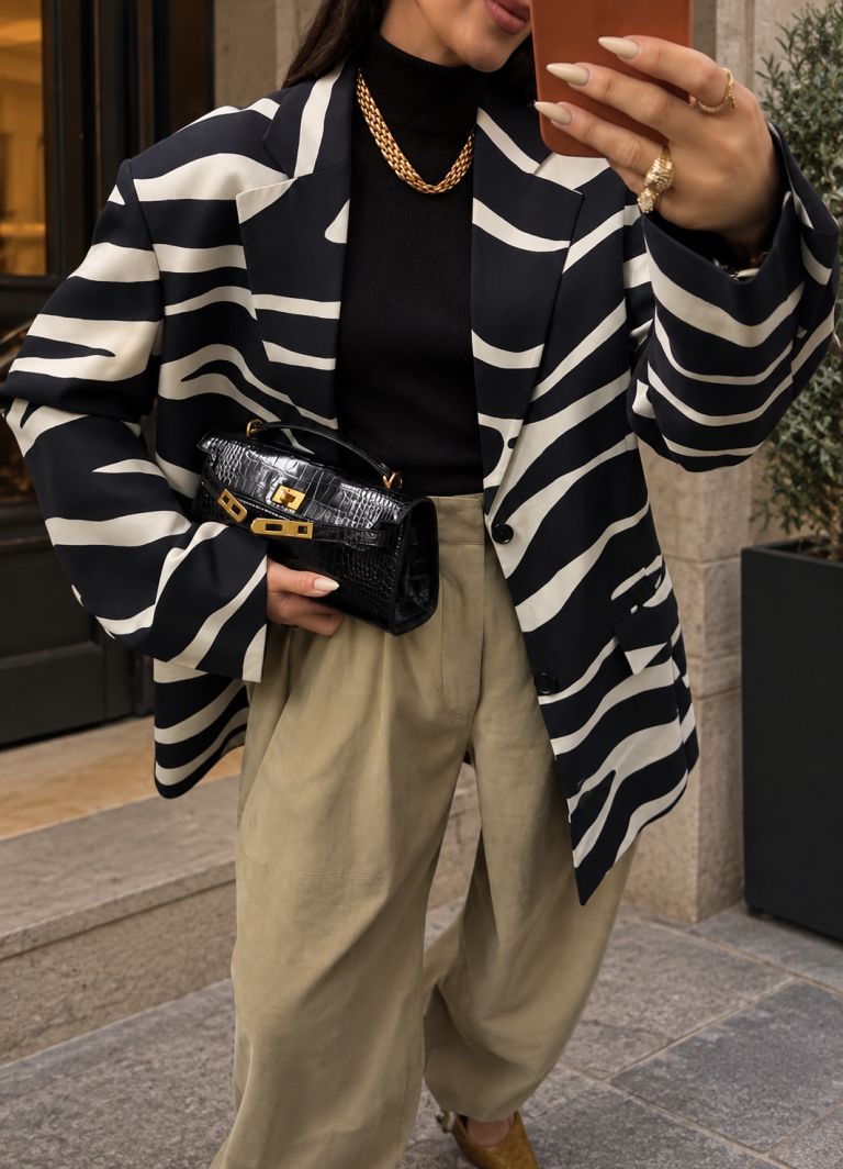 Zebra vzorec, blazer, suknjič