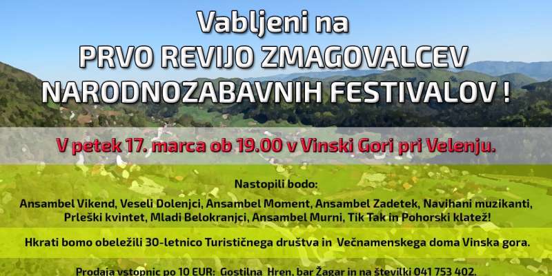 Vinska Gora vabi na revijo zmagovalcev narodnozabavnih festivalov!