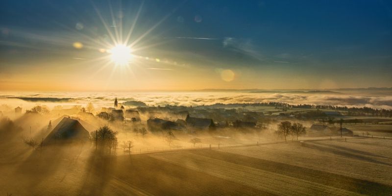 pokrajina, megla, sonce