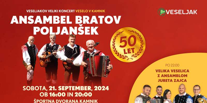 INFO: Koncert ob 50. obletnici ANSAMBLA BRATOV POLJANŠEK