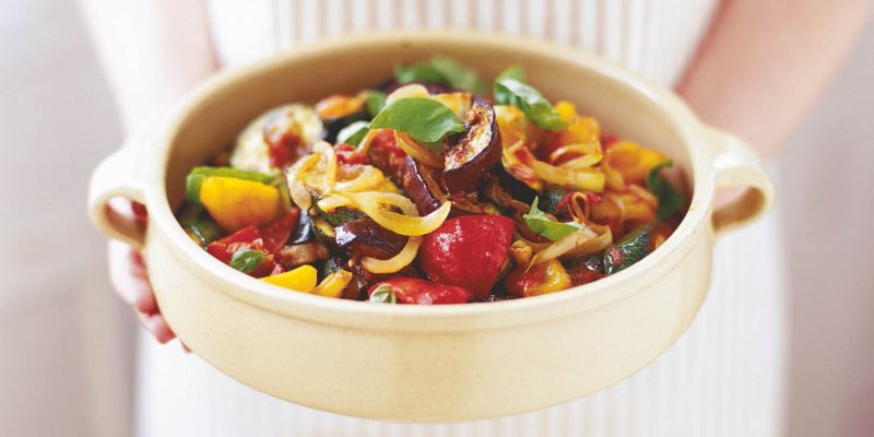 p30-31 Everyday Beginners. Learn to make ratatouille.basil leaves
