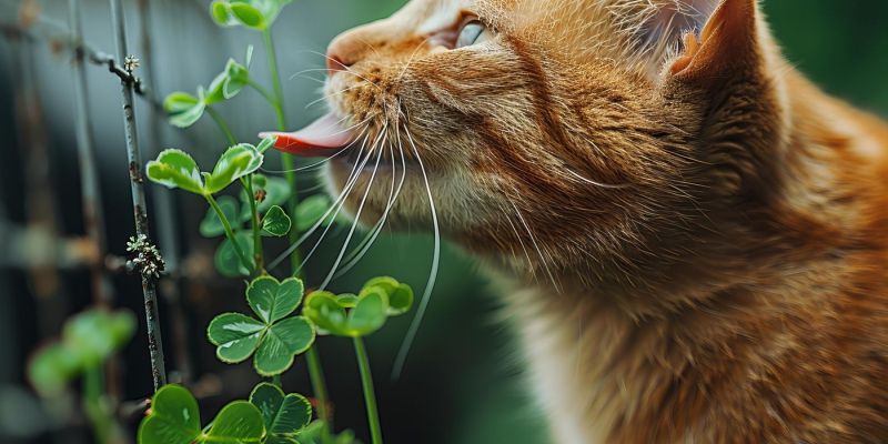 mačka liže deteljico