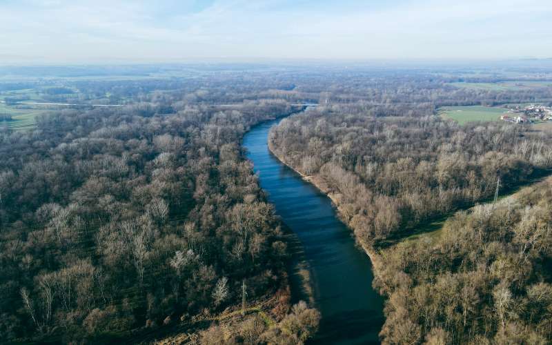reka-mura, mura, struga, širitev, nasip, kanal, reka, dron, zrak, panorama, prekmurje, pomurje