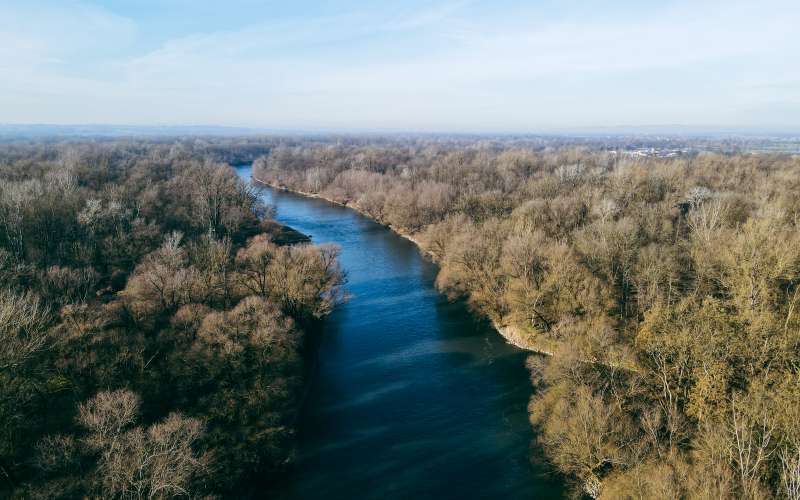 reka-mura, mura, struga, širitev, nasip, kanal, reka, dron, zrak, panorama, prekmurje, pomurje