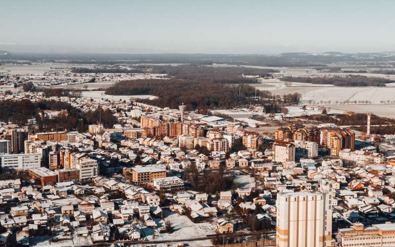 simbolična, murska-sobota, zima, sneg, zasnežena, dron