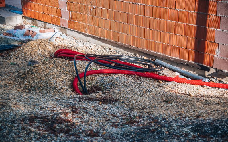 simbolična, zidarstvo, zidari, opeka, cev, kabel, elektrika, inštalacije, gradnja