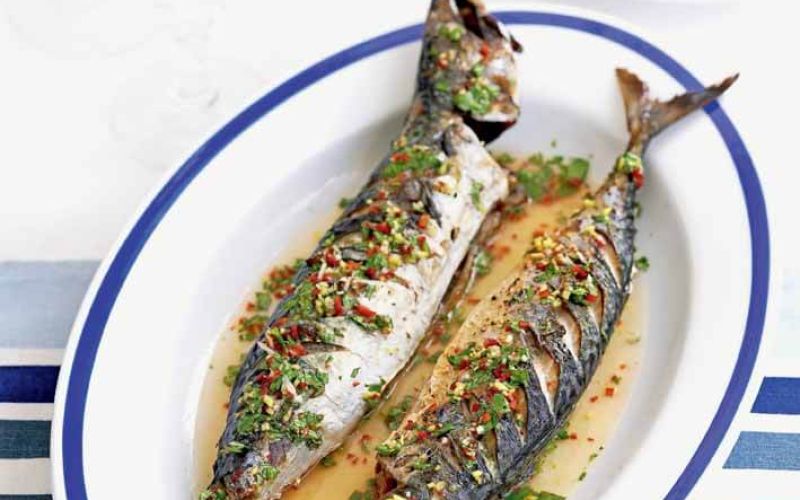 Barbecued Mackerel with ginger, chilli and lime drizzleP83-84