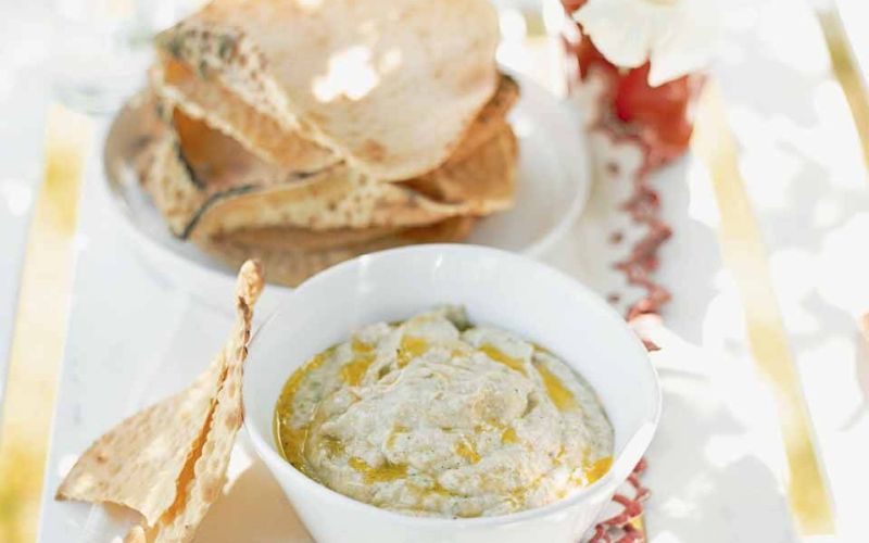 smoky aubergine dip and barbecued poppadums