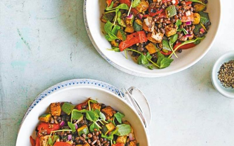 Puy lentils with smoked tofu