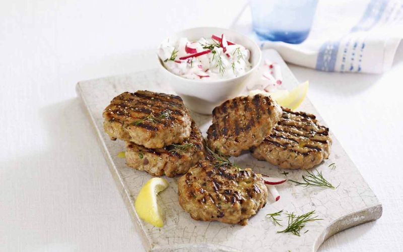 greek pork patties with radish tzatzikihealthy meals for twohealthy