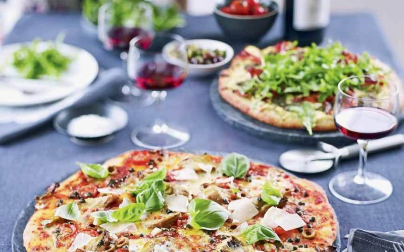 artichoke olive and caperricotta prosciutto and pesto pizza