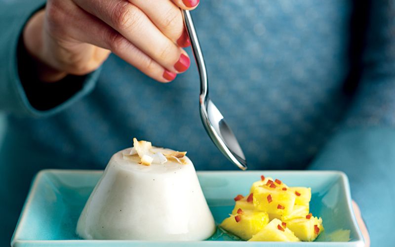 Coconut panna cotta with pineapple salsaP124-130