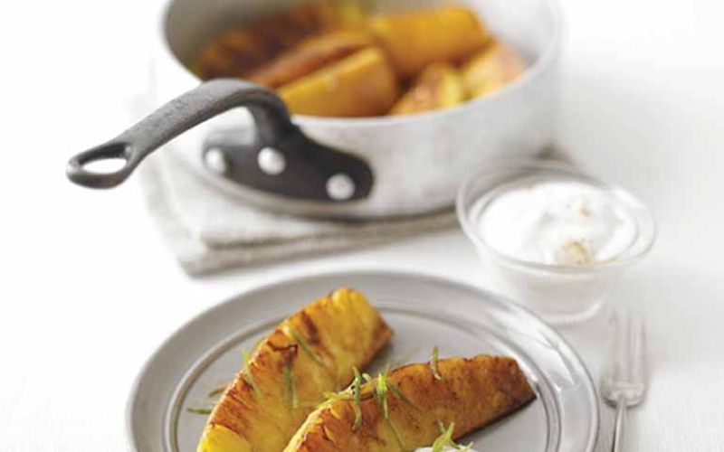 spiced glazed pineapple with cinnamon fromage frais