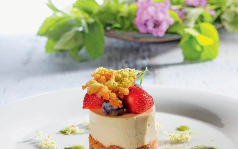bezgova torta z mandljevim piskotom