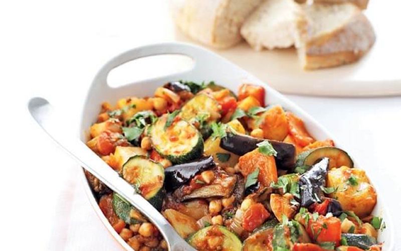 roast summer vegetables and chickpeas