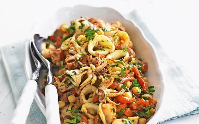 squid chickpea and chorizo salad