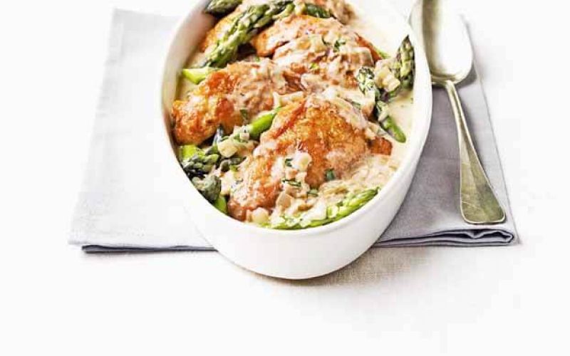 flambeed chicken with asparagus