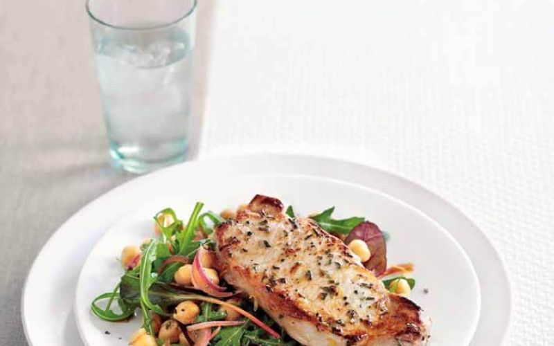 lemon and rosemary pork with chickpea salad