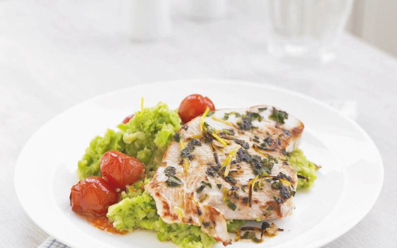 italian turkey steaks with garlicky bean mash