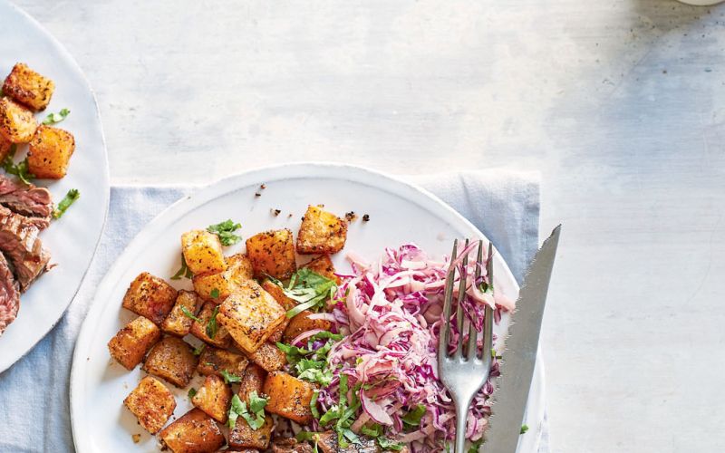 midweek mealssmoky steak with Cajun potatoes &amp; spicy slaw