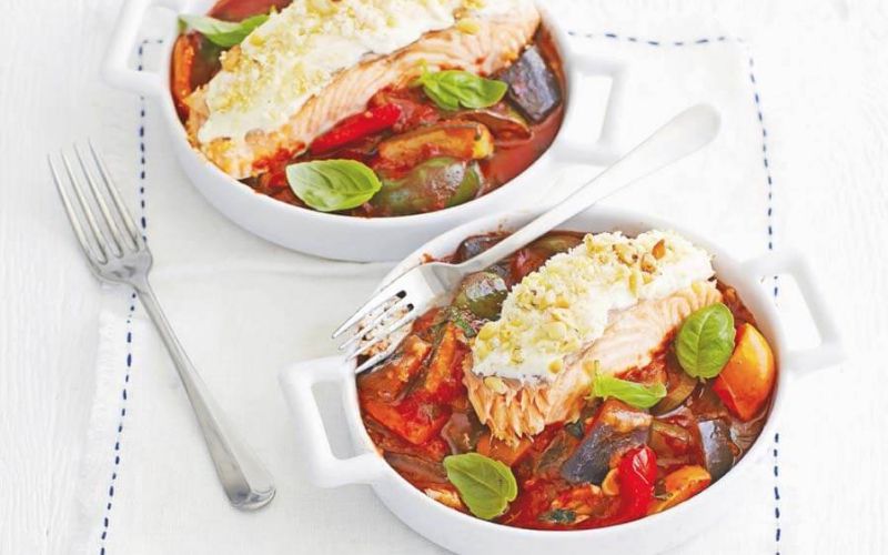 creamy salmon with chunky ratatouillemake a batchweekend