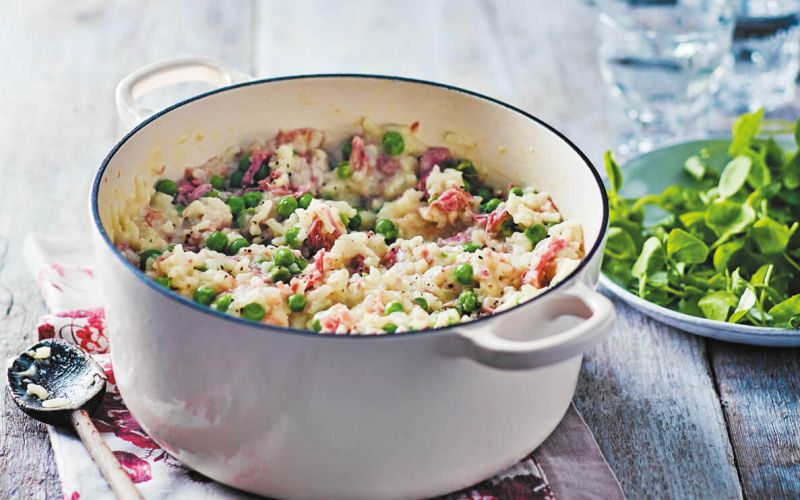 Rižota s šunko, sirom in grahom