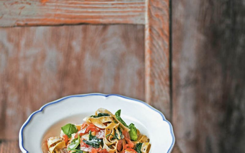 Lemony smoked salmon and spinach tagliatelle. Reader recipe.