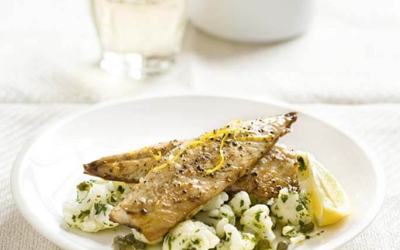 mackerel with warm cauliflower and caper salad