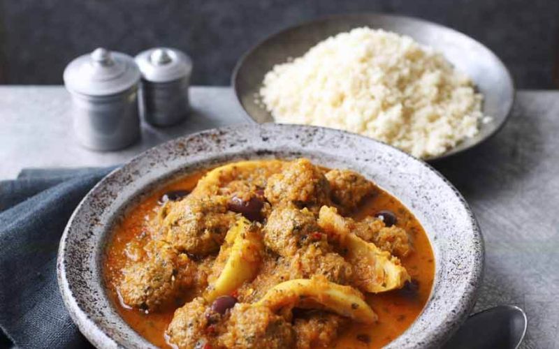 moroccan meatball tagine with lemon and olives in season