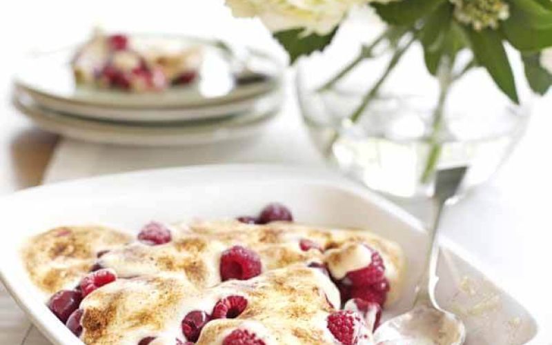 cherry and raspberry gratin
