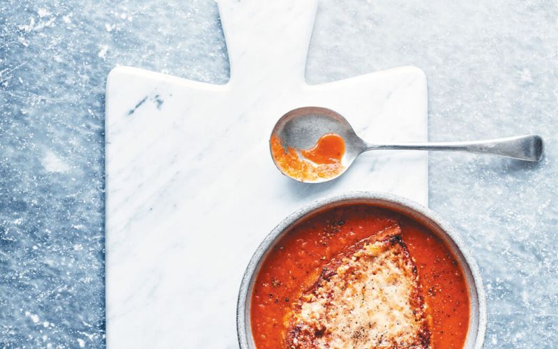 tomato soup with cheese &amp; Marmite toast