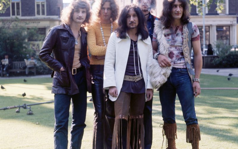David Byron, Paul Newton, Mick Box, Keith Baker in Ken Hensley, zlata zasedba Uriah Heep v prvi polo