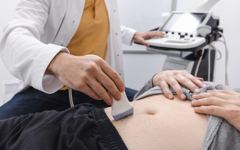 kila, ultrazvok trebuha