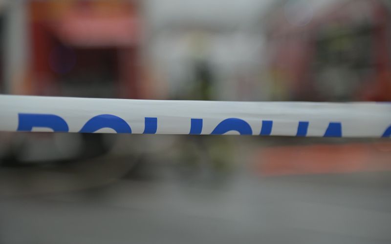 simbolična, požar, nesreča, gasilci, intervencija, policija, prizorišče, trak